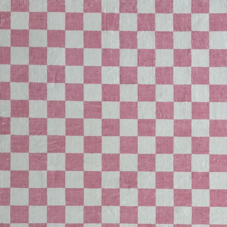 5' X 8' Pink And Off White Checkered Area Rug