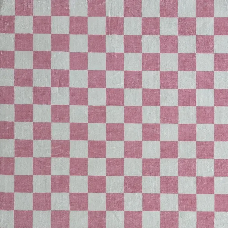 7' X 10' Pink And Off White Checkered Area Rug