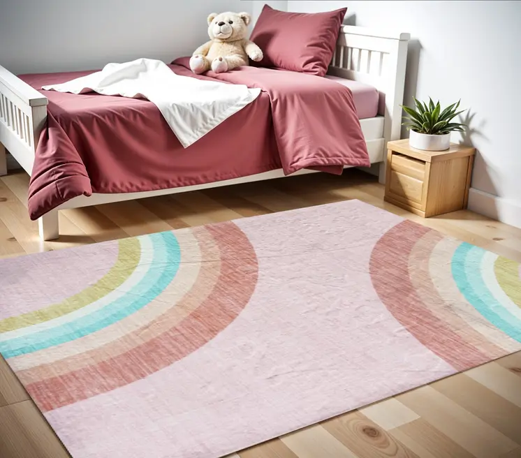 4' X 6' Pink Blue And Green Juvenile Rainbows Youthful Area Rug