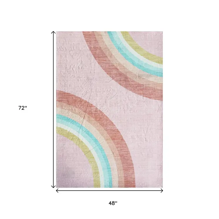 4' X 6' Pink Blue And Green Juvenile Rainbows Youthful Area Rug
