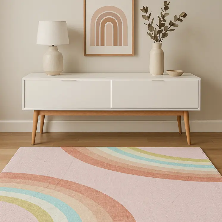 4' X 6' Pink Blue And Green Juvenile Rainbows Youthful Area Rug