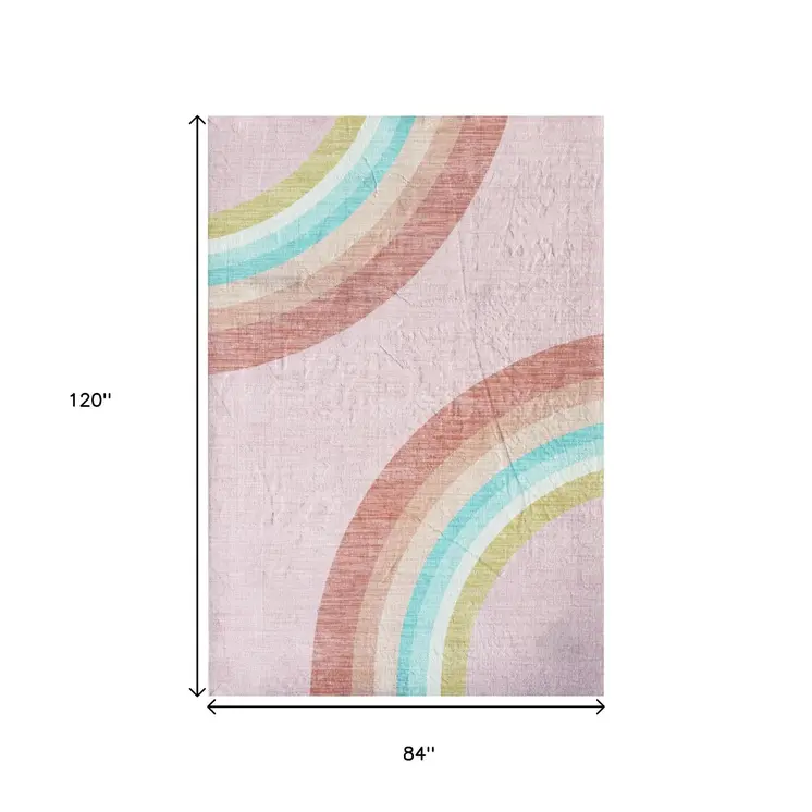 7' X 10' Pink Blue And Green Juvenile Rainbows Youthful Area Rug