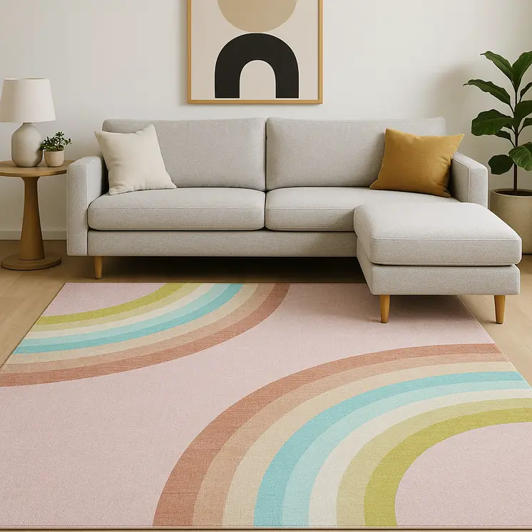 7' X 10' Pink Blue And Green Juvenile Rainbows Youthful Area Rug