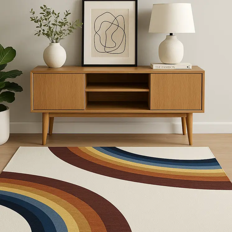 4' X 6' Red Orange And Blue Juvenile Rainbows Youthful Area Rug