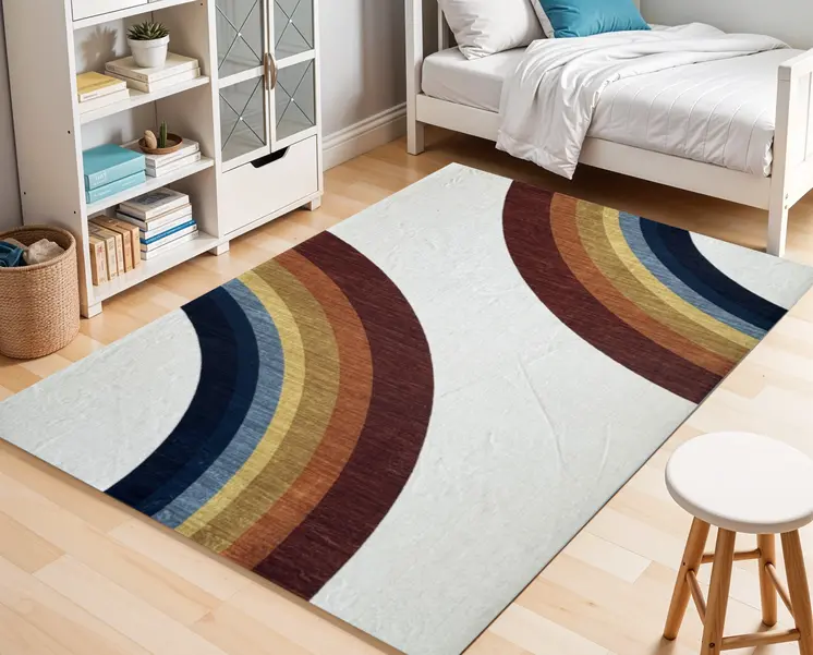 5' X 8' Red Orange And Blue Juvenile Rainbows Youthful Area Rug