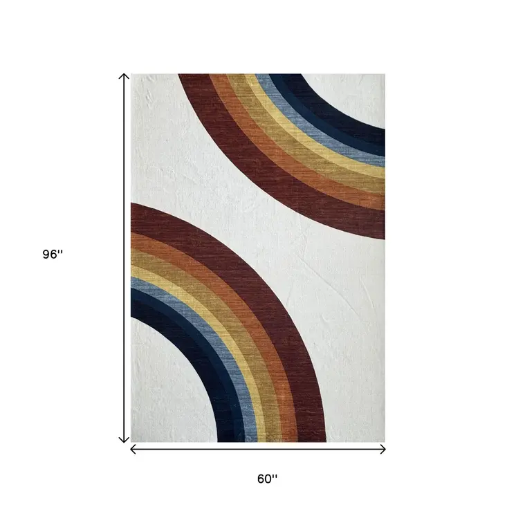 5' X 8' Red Orange And Blue Juvenile Rainbows Youthful Area Rug