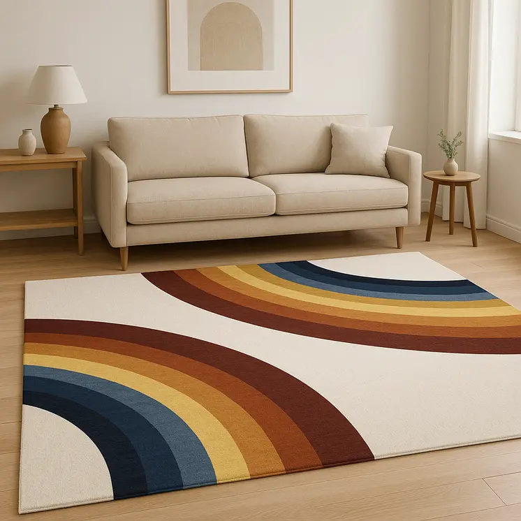 5' X 8' Red Orange And Blue Juvenile Rainbows Youthful Area Rug