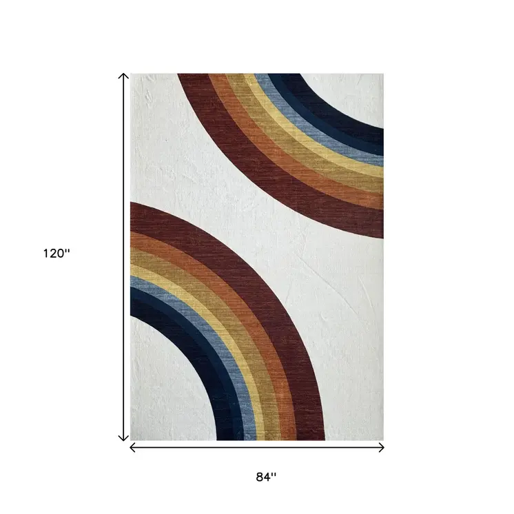 7' X 10' Red Orange And Blue Juvenile Rainbows Youthful Area Rug