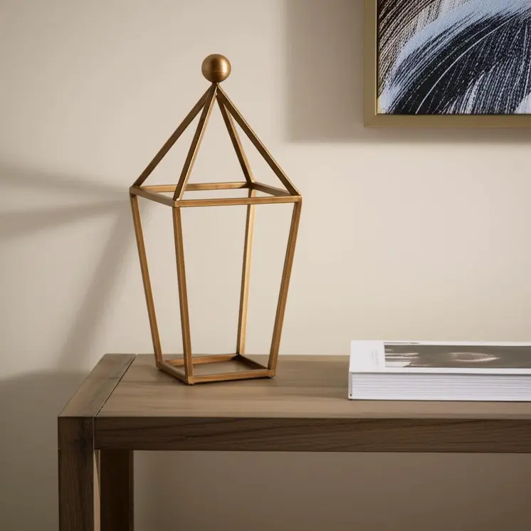 24" Gold Geometric Metal Tabletop Lantern Candle Holder