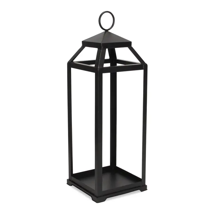29" Black Geometric Metal Floor Lantern Candle Holder