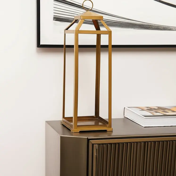 29" Gold Geometric Metal Floor Lantern Candle Holder