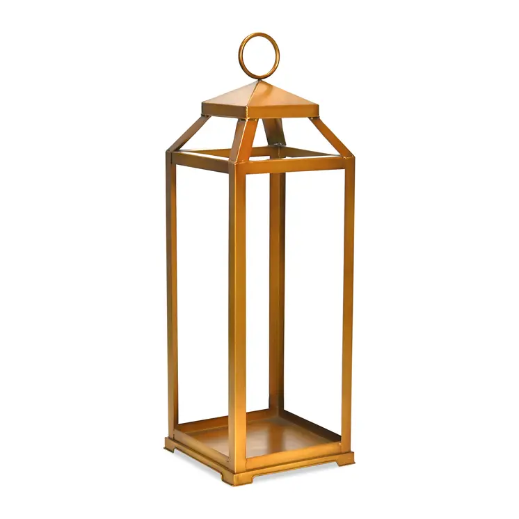 29" Gold Geometric Metal Floor Lantern Candle Holder