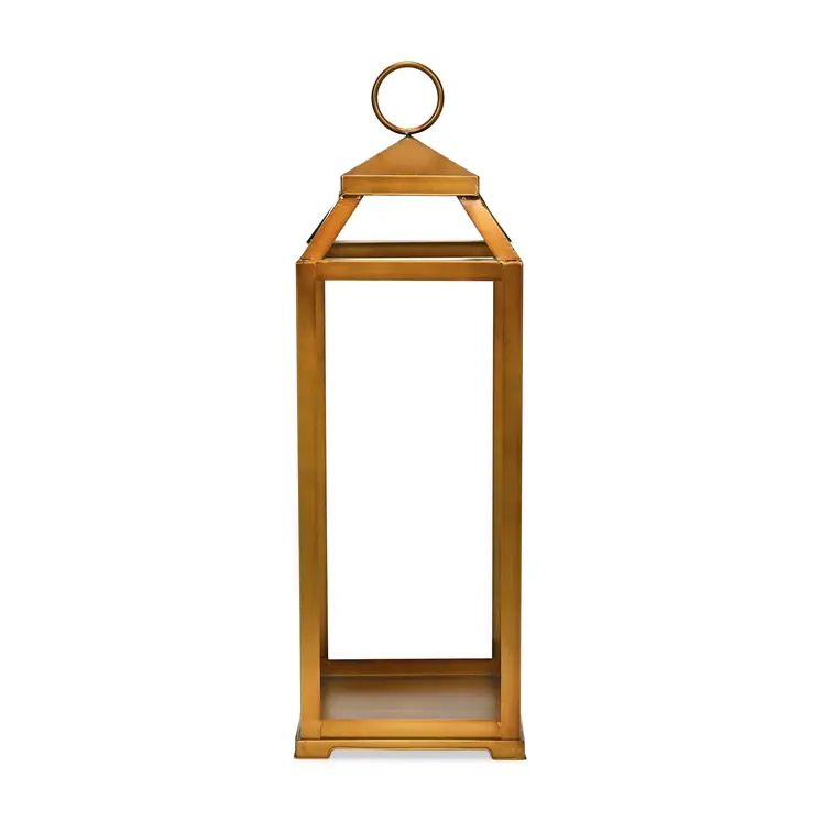 29" Gold Geometric Metal Floor Lantern Candle Holder
