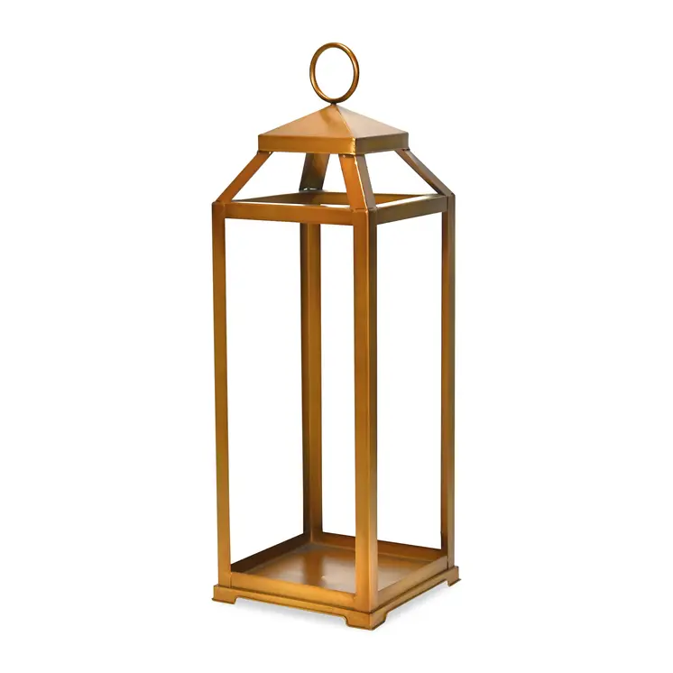 29" Gold Geometric Metal Floor Lantern Candle Holder