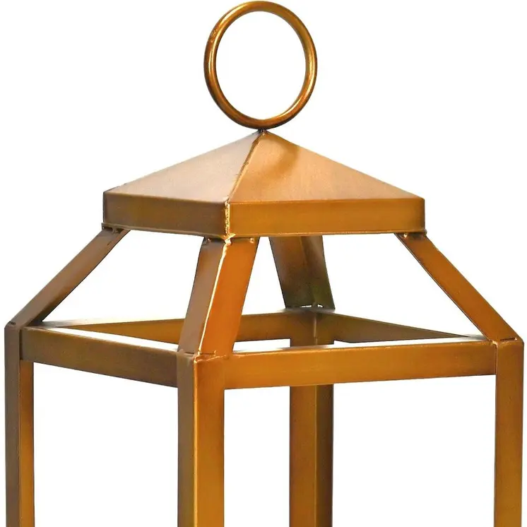 29" Gold Geometric Metal Floor Lantern Candle Holder