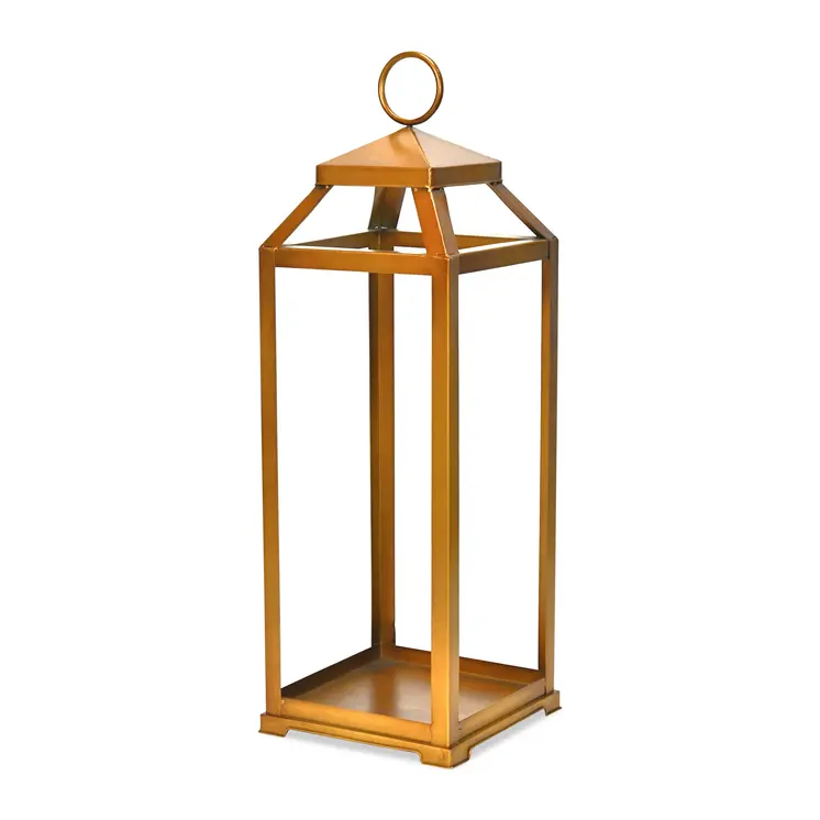 29" Gold Geometric Metal Floor Lantern Candle Holder