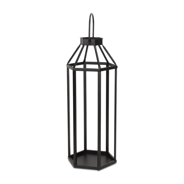 32" Black Geometric Metal Floor Lantern Candle Holder