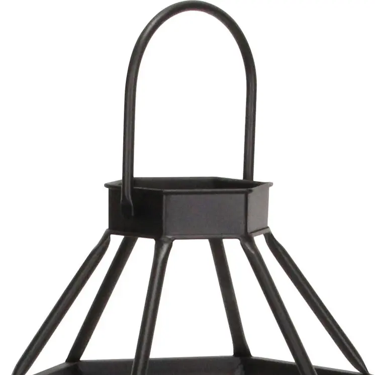 32" Black Geometric Metal Floor Lantern Candle Holder