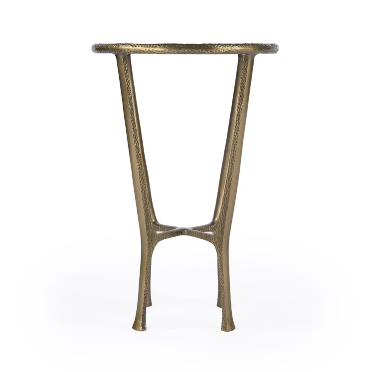 23" White and Gold Distressed Marble and Aluminum Round End Table