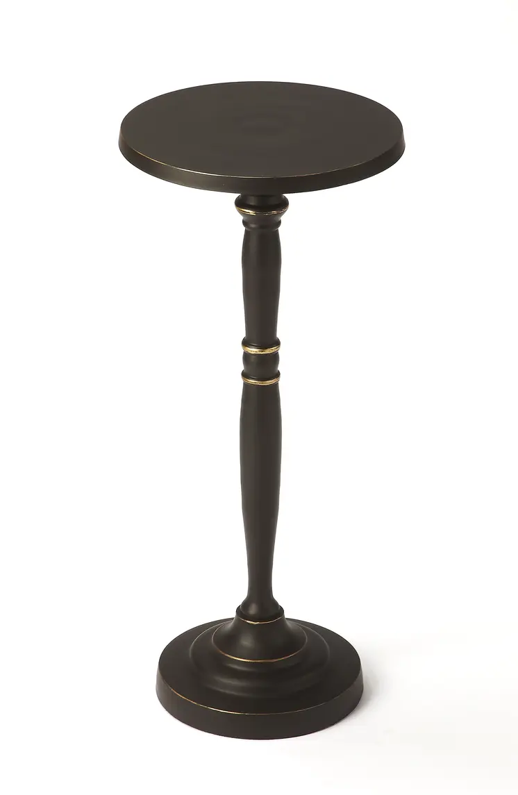 22" Black Distressed Aluminum Round Pedestal End Table