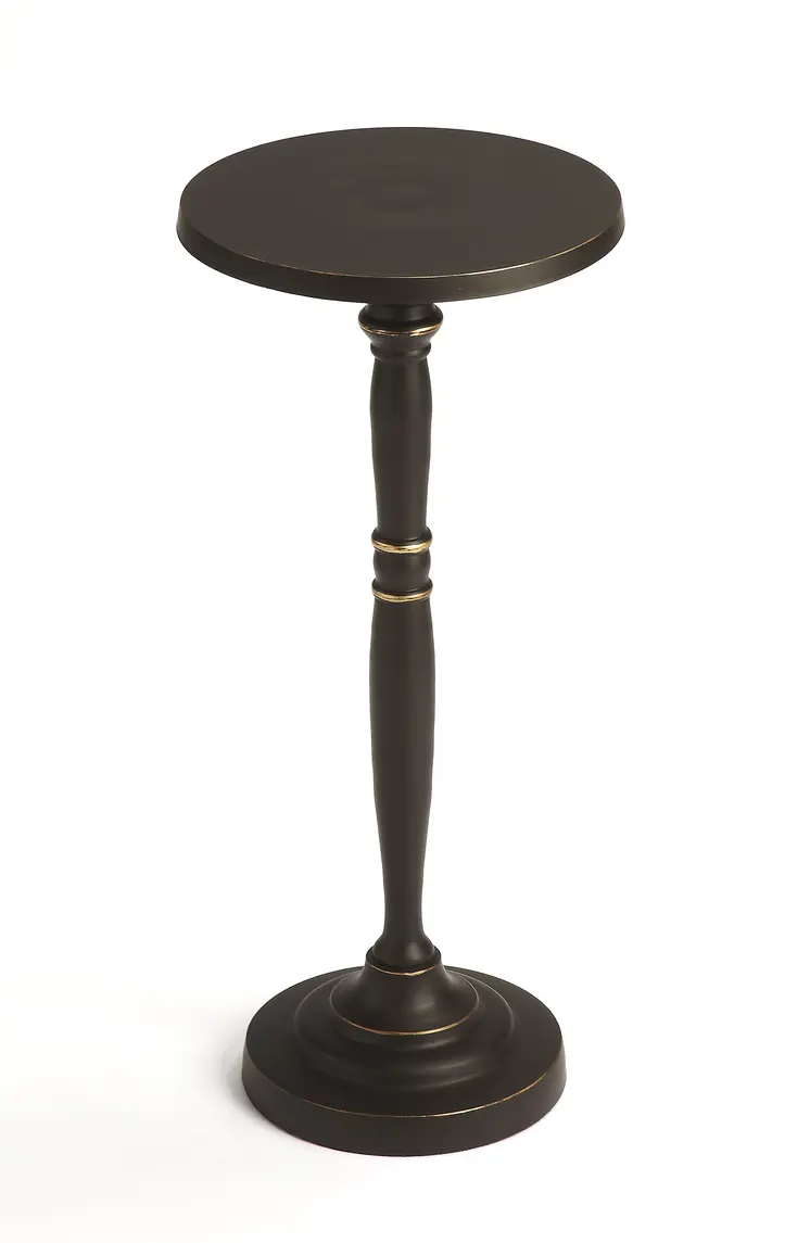 22" Black Distressed Aluminum Round Pedestal End Table