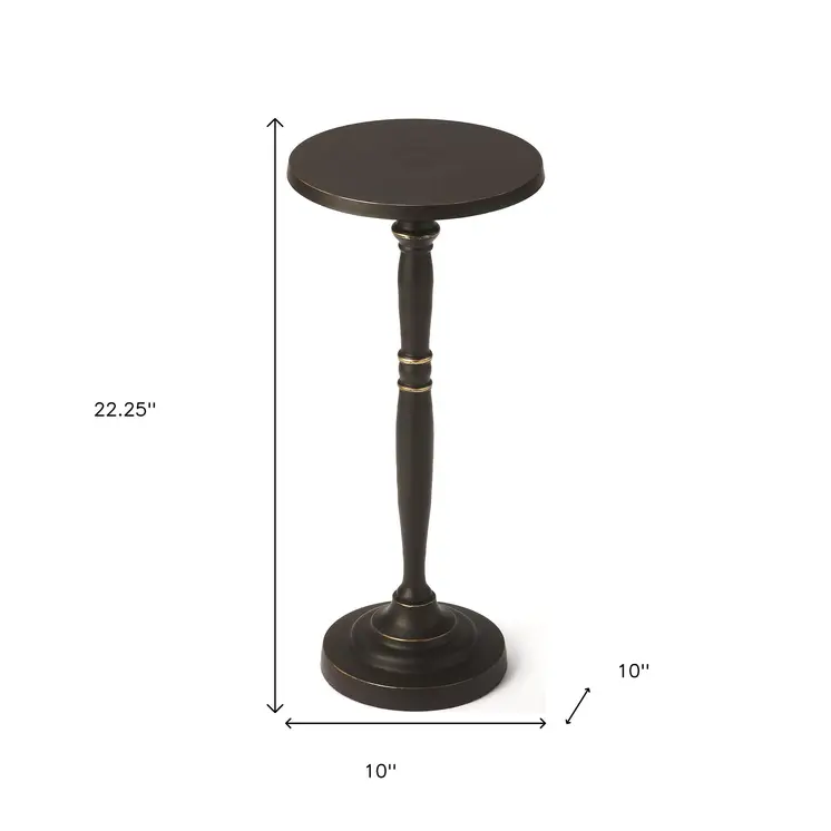 22" Black Distressed Aluminum Round Pedestal End Table