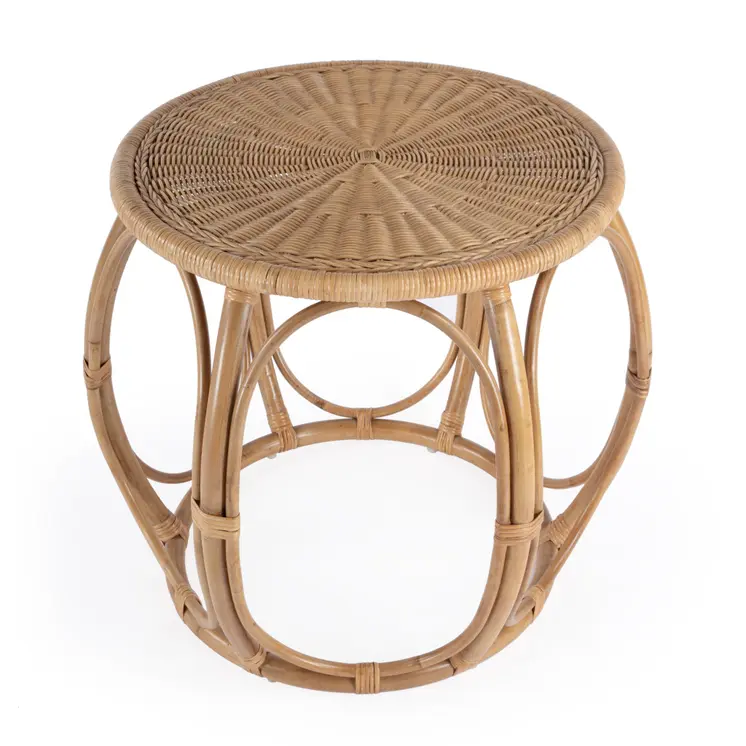 24" Natural Rattan Round Drum End Table