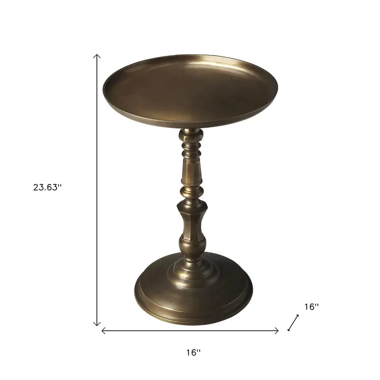 24" Bronze Metal Round Pedestal End Table