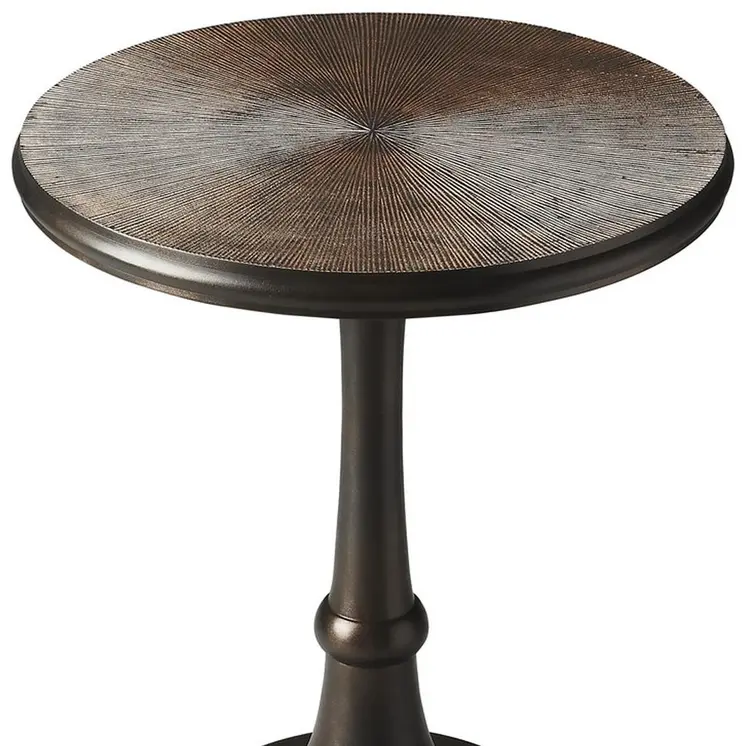 22" Bronze Metal Round Pedestal End Table