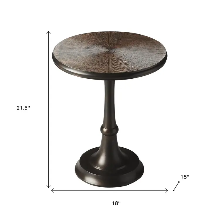 22" Bronze Metal Round Pedestal End Table