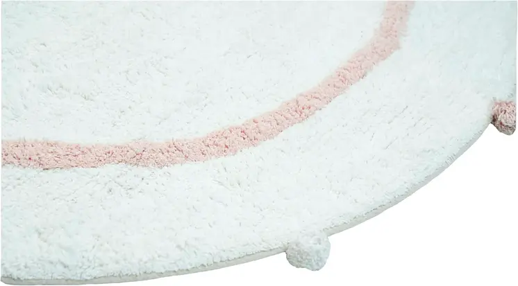 32" White And Light Pink Cotton Round Striped Bath Rug