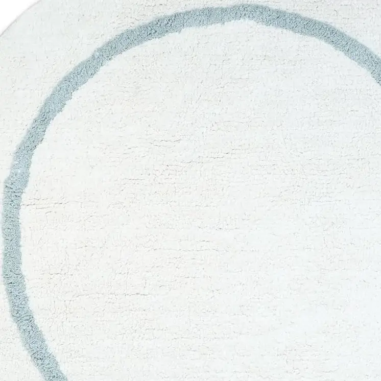 32" White And Baby Blue Cotton Round Striped Bath Rug