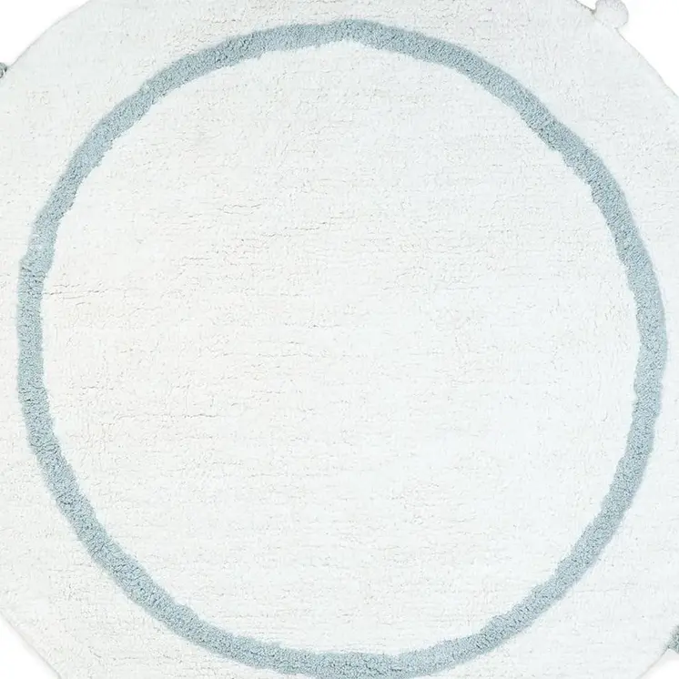 32" White And Baby Blue Cotton Round Striped Bath Rug