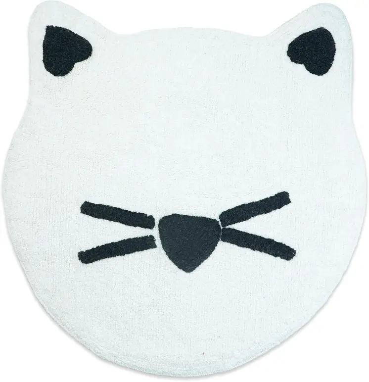 32" White And Black Cotton Kitty Cat Shaped Youthful Bath Rug