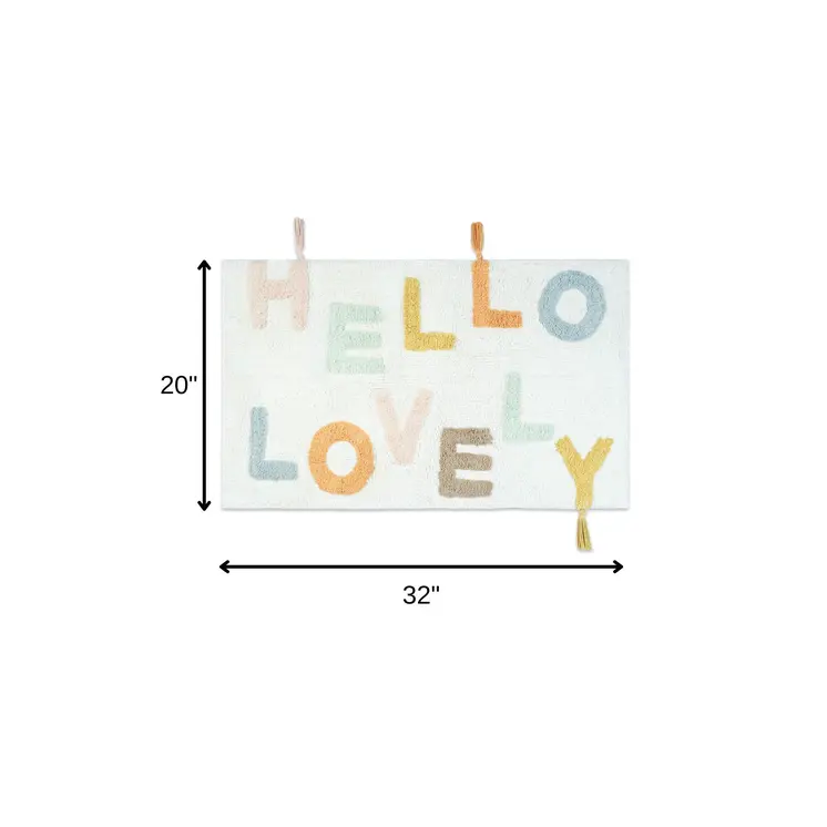 32" Blue White And Yellow Cotton Hello Lovely Youthful Bath Rug
