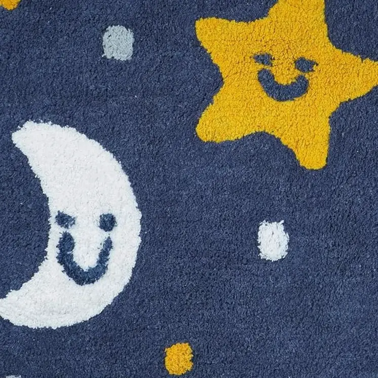 32" Blue Yellow And White Cotton Clouds and Stars Youthful Bath Rug