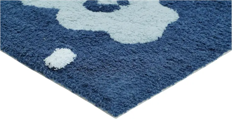 32" Blue Yellow And White Cotton Clouds and Stars Youthful Bath Rug