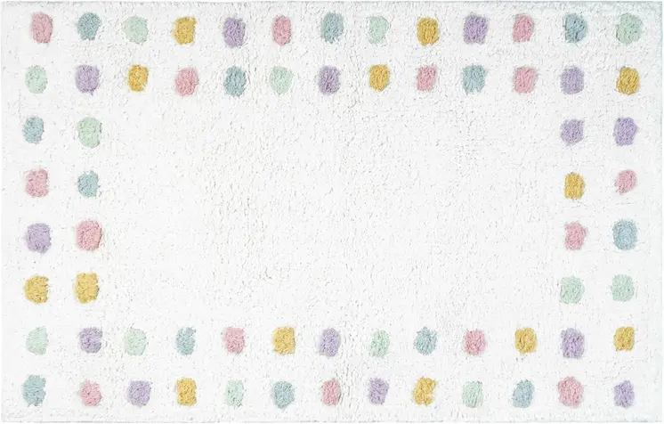 32" White Purple And Pink Cotton Polka Dots Bath Rug