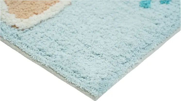 32" Aqua Blue Tan And White Cotton Seashells And Coral Bath Rug