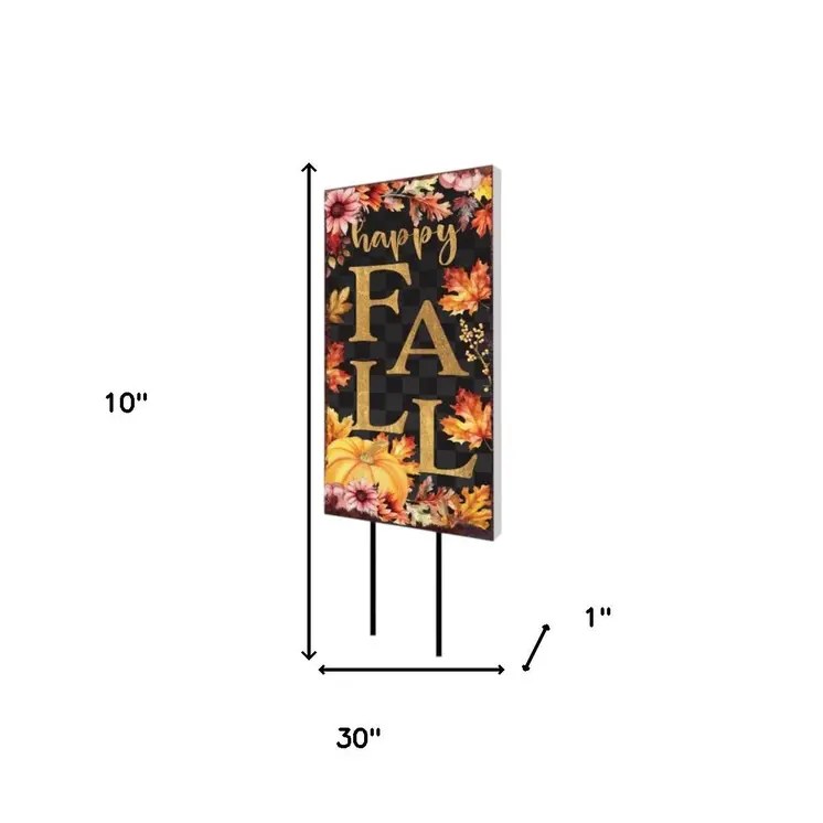 10" Black Gold And Orange Solid Wood Happy Fall Garden Stake