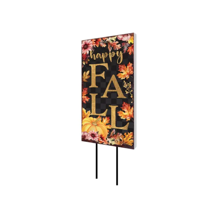 10" Black Gold And Orange Solid Wood Happy Fall Garden Stake