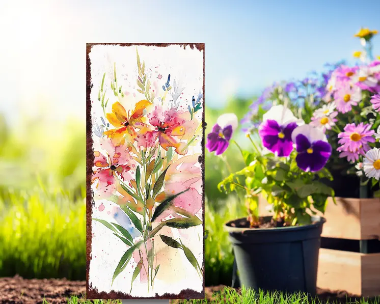 10" White Pink And Green Wood Wildflowers Garden Stake