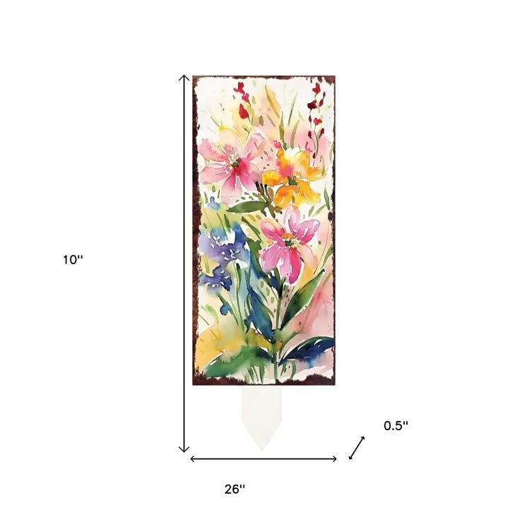 10" Pink Purple White And Yellow Solid Wood Wildflowers Garden Stake