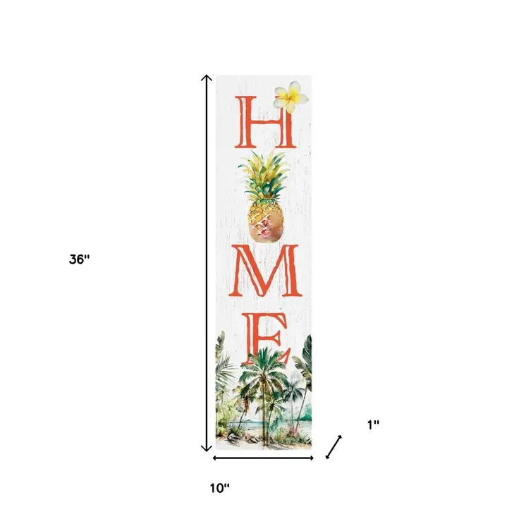 36" White Orange And Green Pineapple Home Solid Wood Porch Sign