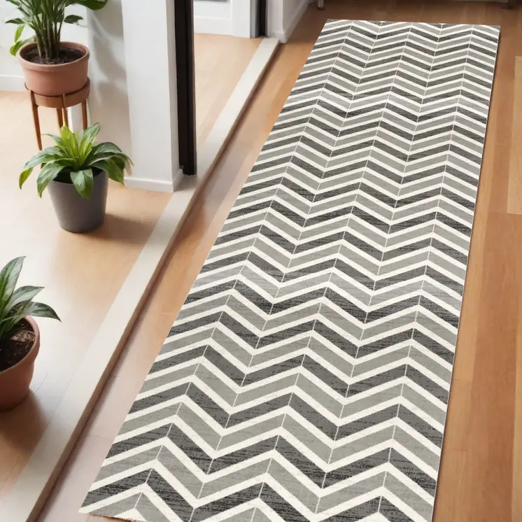 6' Red And Gray Geometric Runner Rug