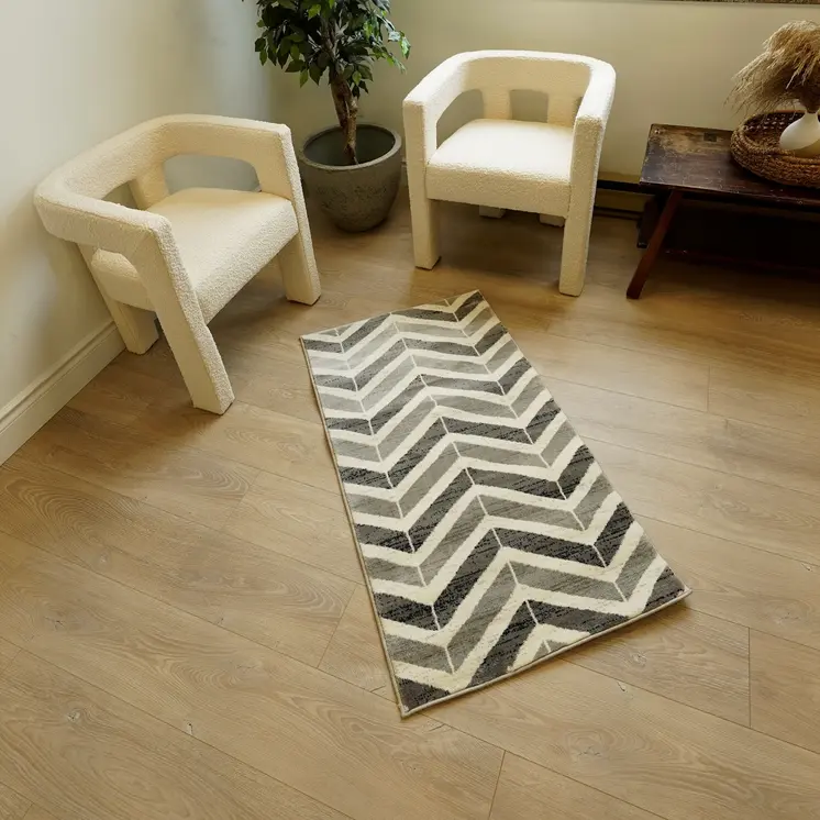 2' X 5' Red And Gray Geometric Area Rug