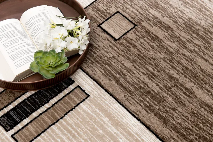 6' Brown And Beige Geometric Runner Rug