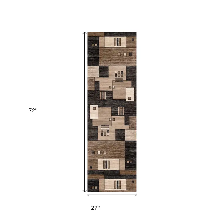 6' Brown And Beige Geometric Runner Rug