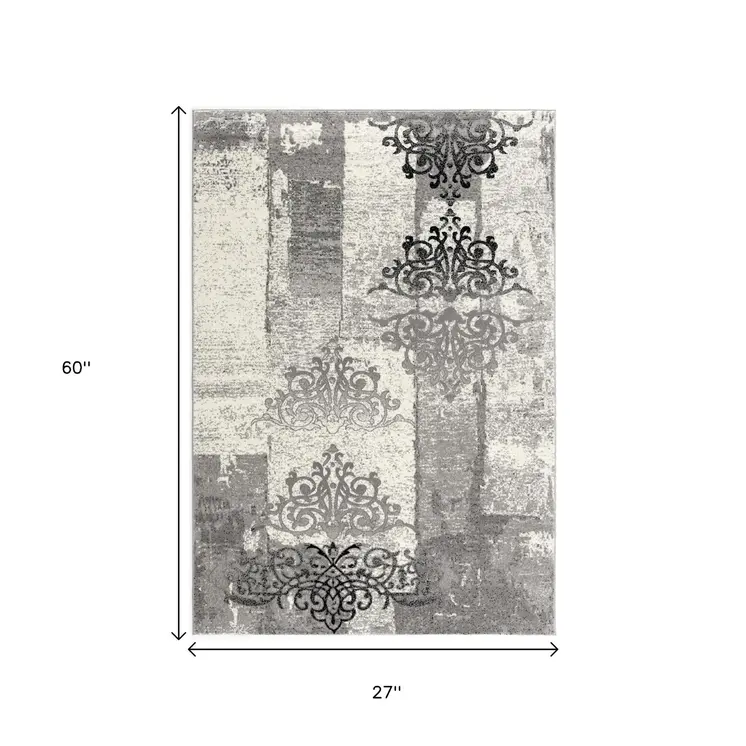2' X 5' Gray And Black Abstract Area Rug