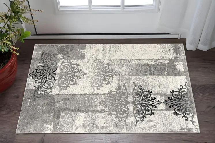 2' X 5' Gray And Black Abstract Area Rug